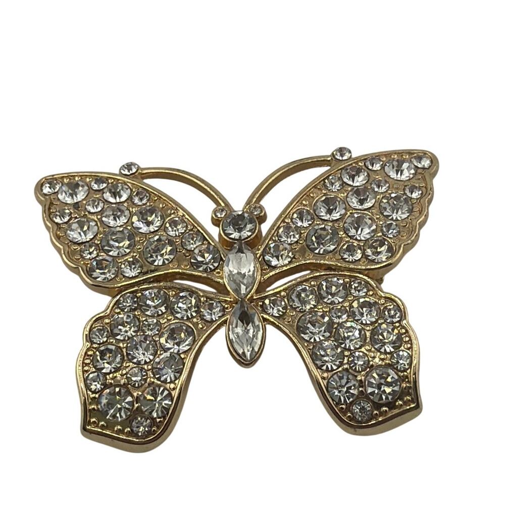 Vintage Monet Gold Tone Pave Rhinestone Butterfly Brooch
